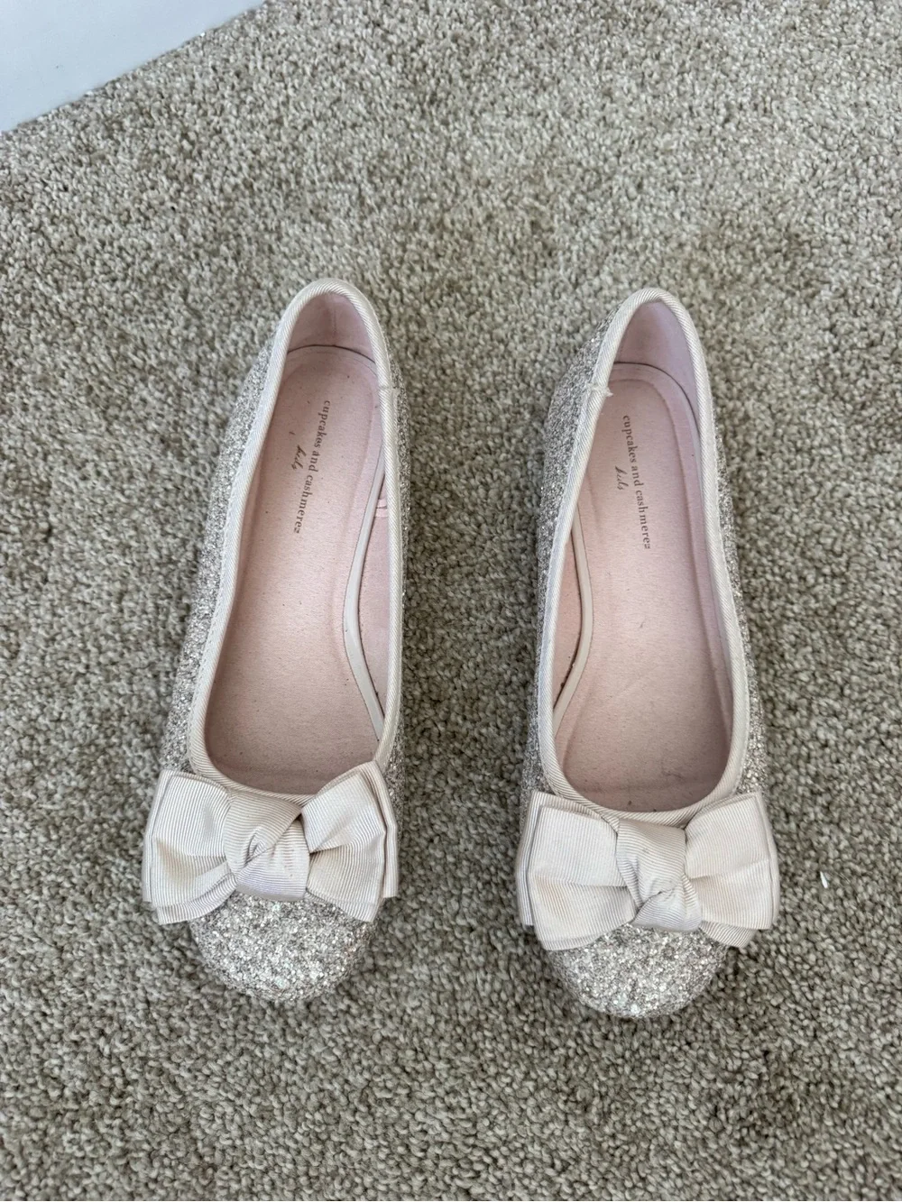 cupcakes & cashmere Glitter Bow Ballet Flats - Light Gold